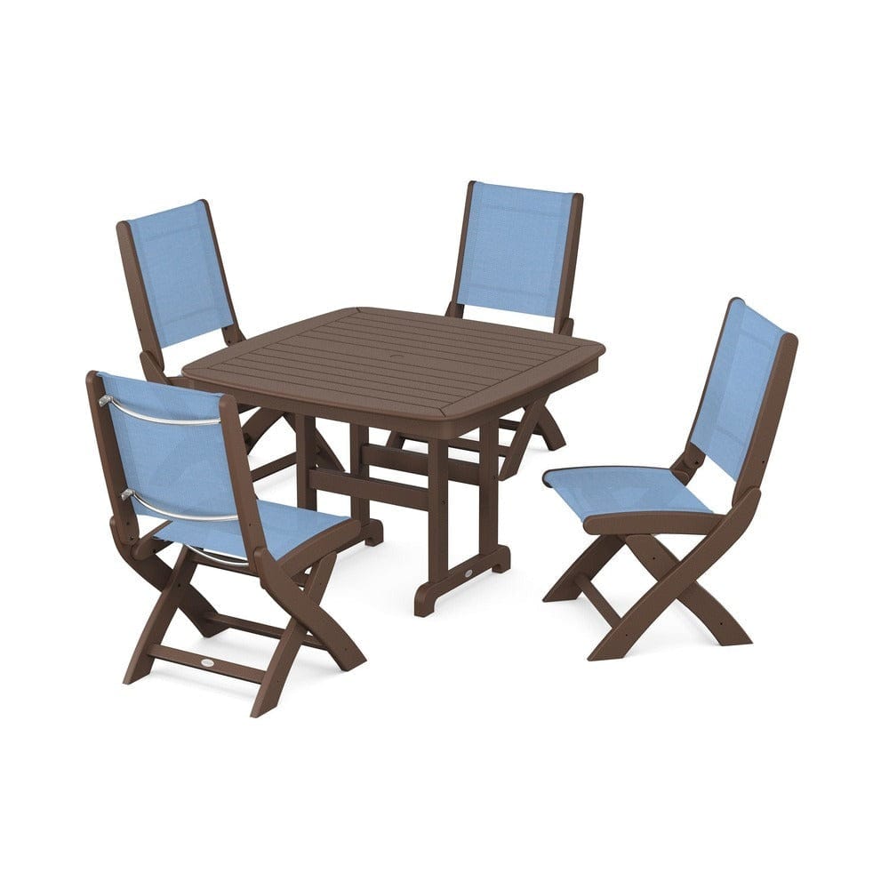 POLYWOOD® Outdoor Furniture Mahogany / Poolside Sling POLYWOOD® - Coastal Folding Side Chair 5-Piece Dining Set - PWS916