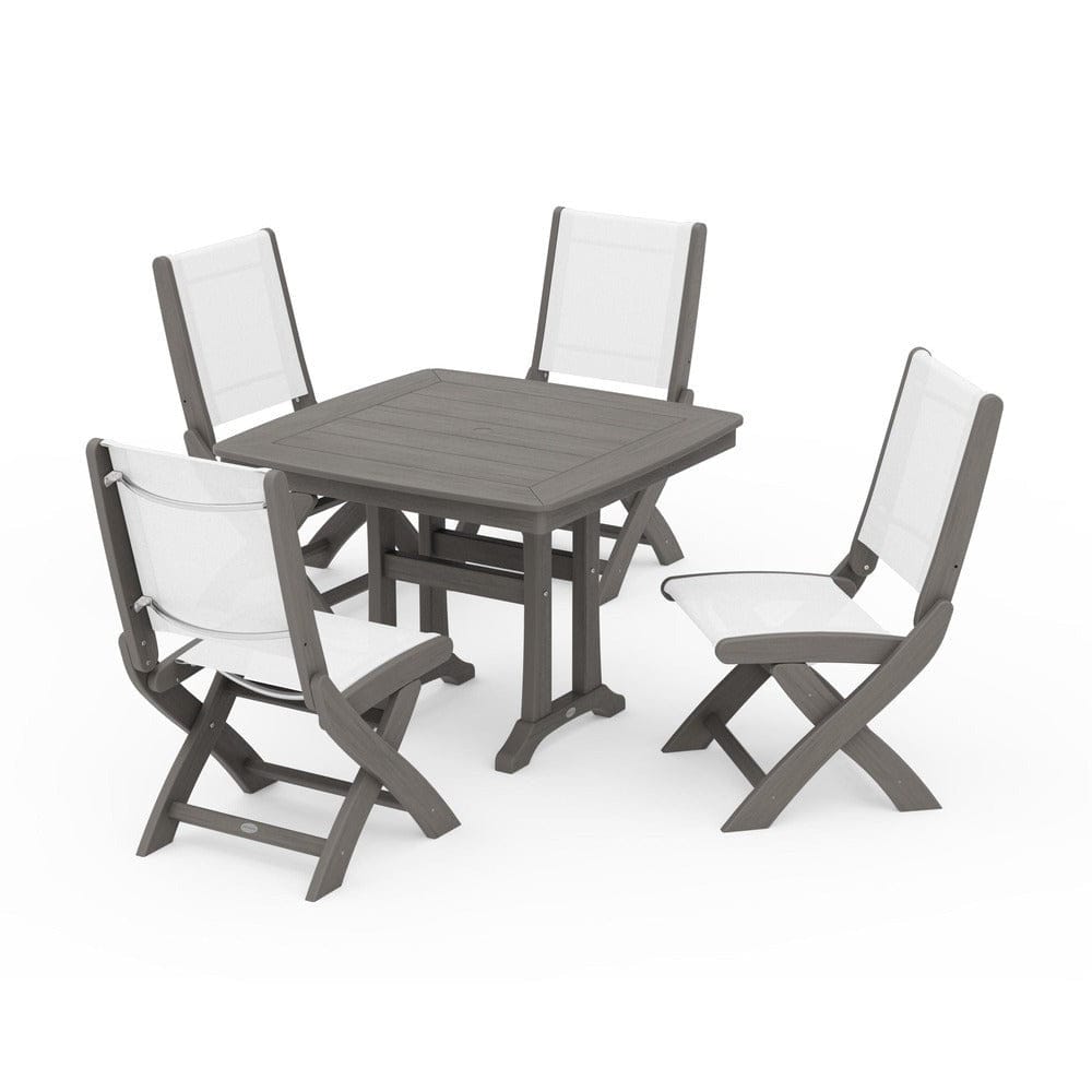 POLYWOOD® Outdoor Furniture POLYWOOD® - Coastal Folding Side Chair 5-Piece Dining Set with Trestle Legs - PWS968
