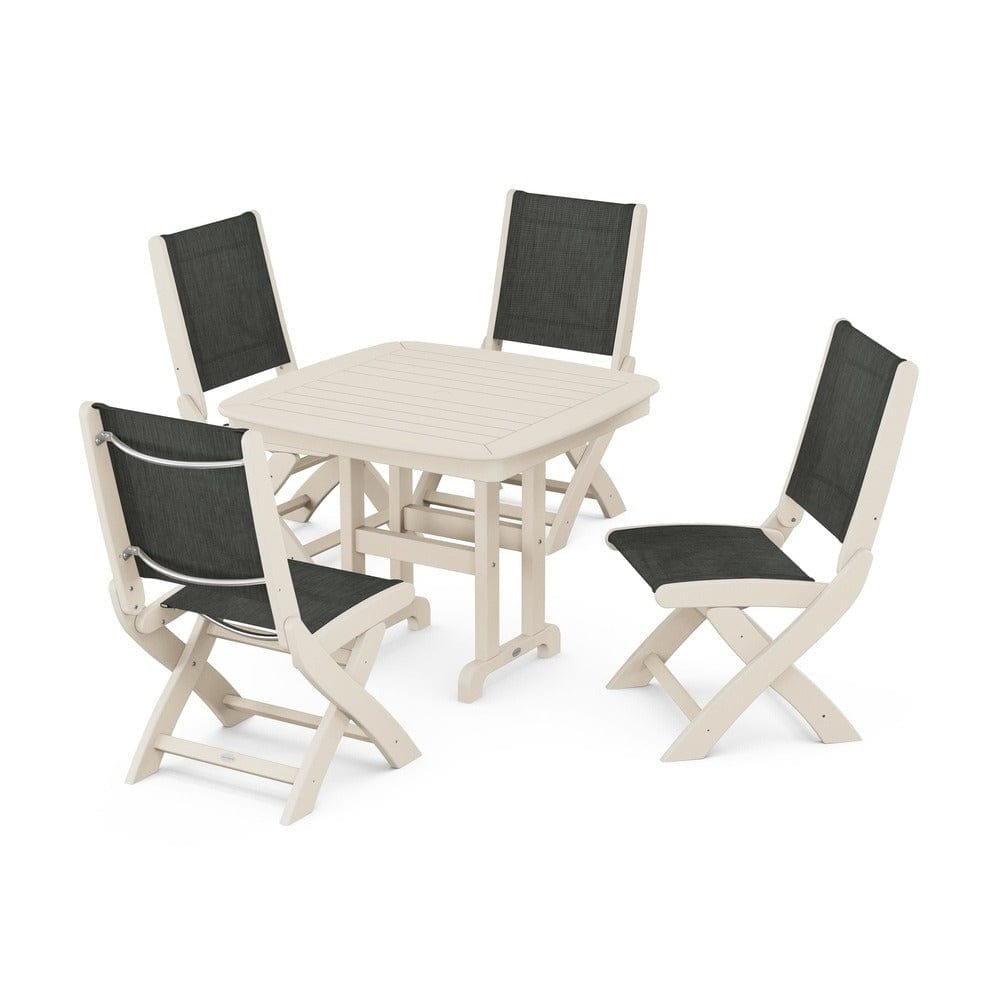 POLYWOOD® Outdoor Furniture Sand / Ember Sling POLYWOOD® - Coastal Folding Side Chair 5-Piece Dining Set - PWS1238