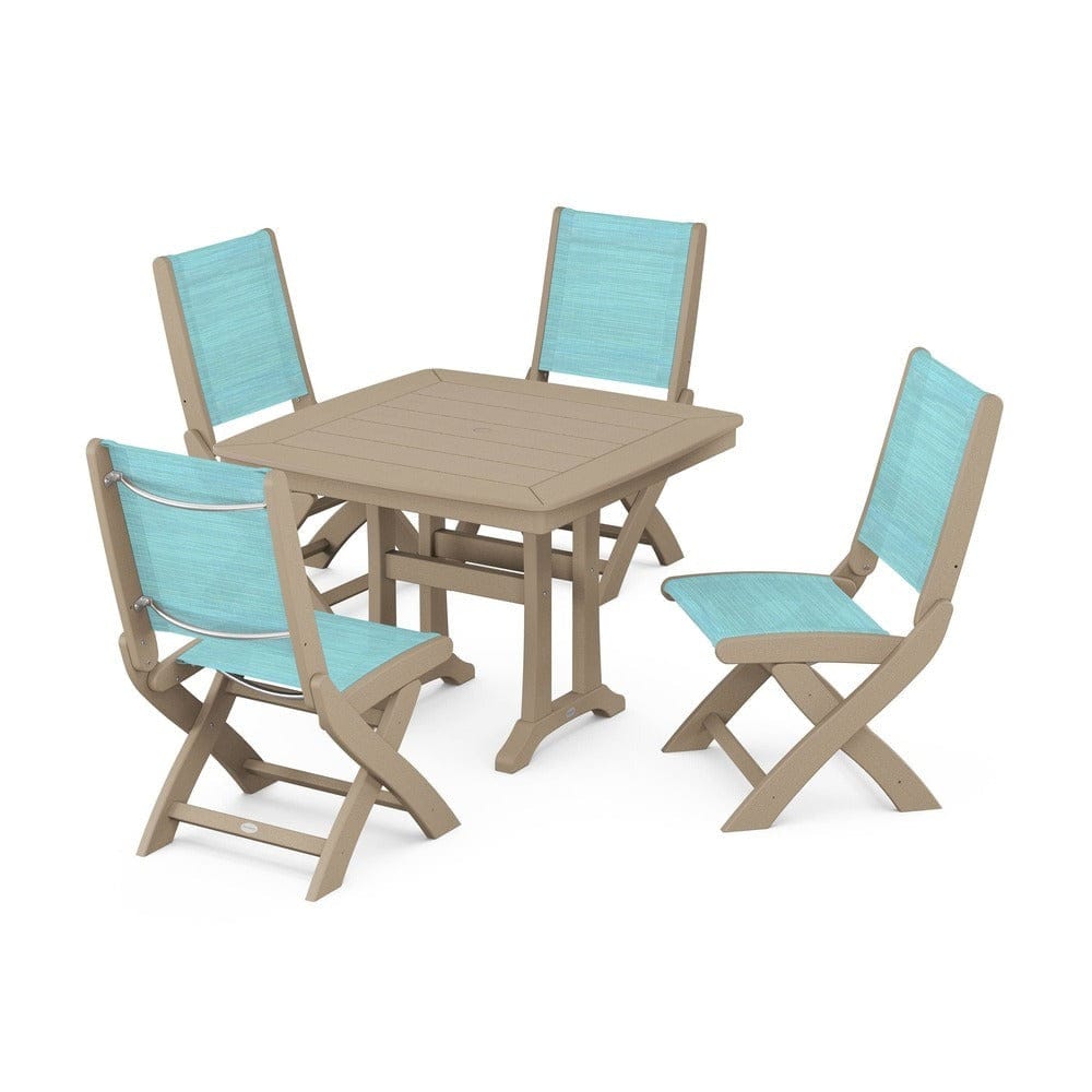 POLYWOOD® Outdoor Furniture POLYWOOD® - Coastal Folding Side Chair 5-Piece Dining Set with Trestle Legs - PWS968