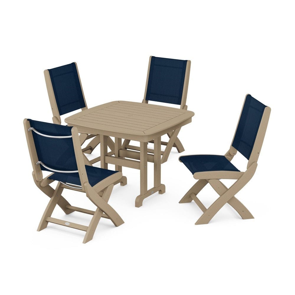 POLYWOOD® Outdoor Furniture POLYWOOD® - Coastal Folding Side Chair 5-Piece Dining Set - PWS1238