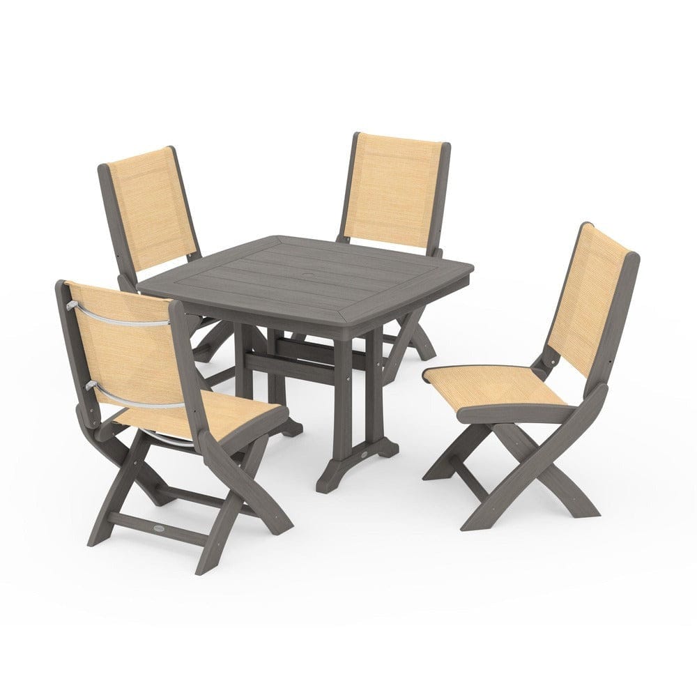POLYWOOD® Outdoor Furniture POLYWOOD® - Coastal Folding Side Chair 5-Piece Dining Set with Trestle Legs - PWS968