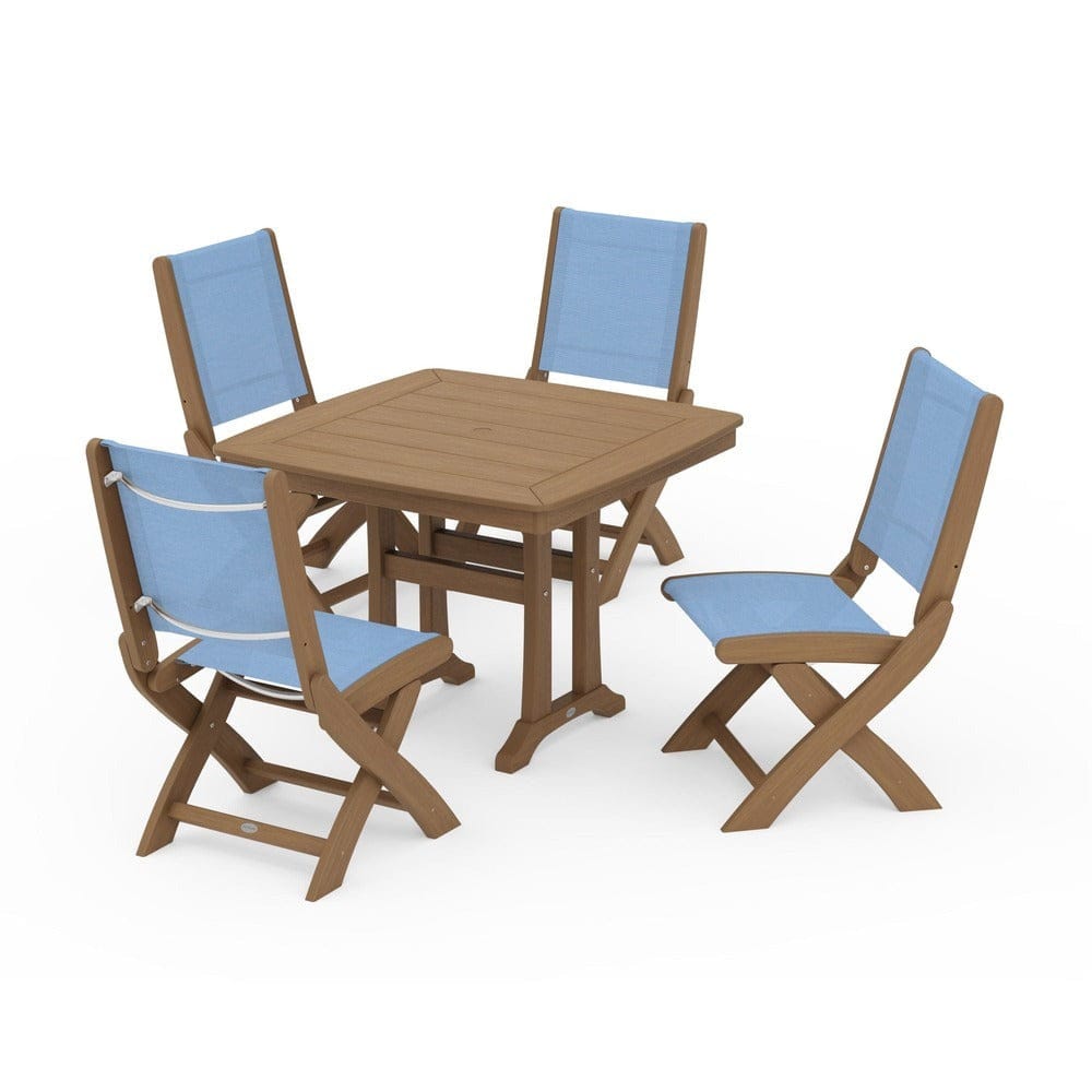 POLYWOOD® Outdoor Furniture POLYWOOD® - Coastal Folding Side Chair 5-Piece Dining Set with Trestle Legs - PWS968