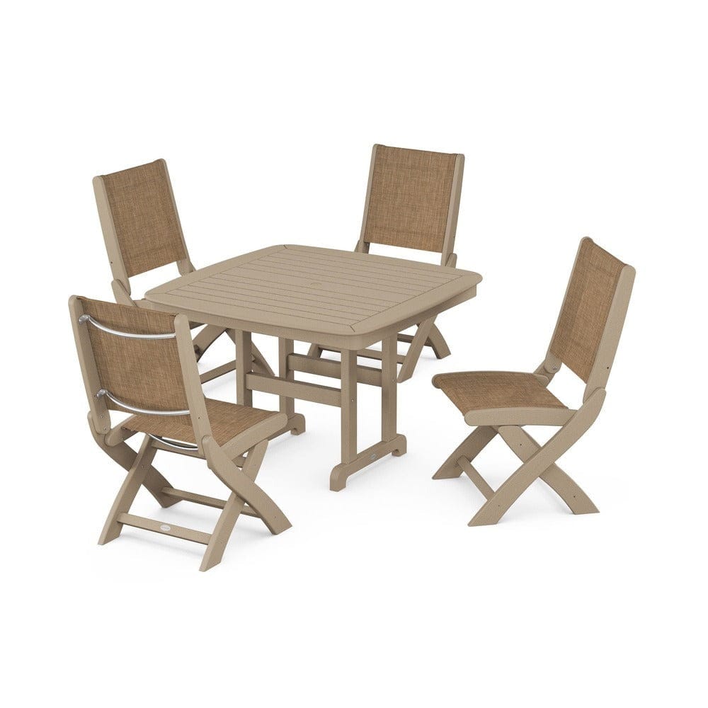 POLYWOOD® Outdoor Furniture POLYWOOD® - Coastal Folding Side Chair 5-Piece Dining Set - PWS916