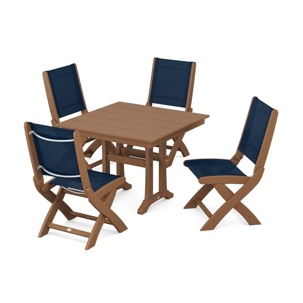 POLYWOOD® - Coastal Folding Side Chair 5-Piece Farmhouse Dining Set With Trestle Legs - PWS946 Outdoor Furniture POLYWOOD®