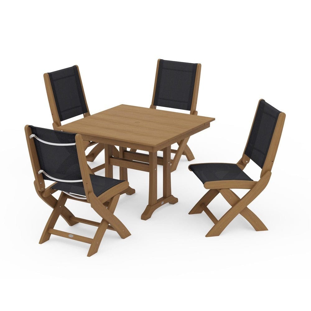 POLYWOOD® Outdoor Furniture POLYWOOD® - Coastal Folding Side Chair 5-Piece Farmhouse Dining Set With Trestle Legs - PWS946
