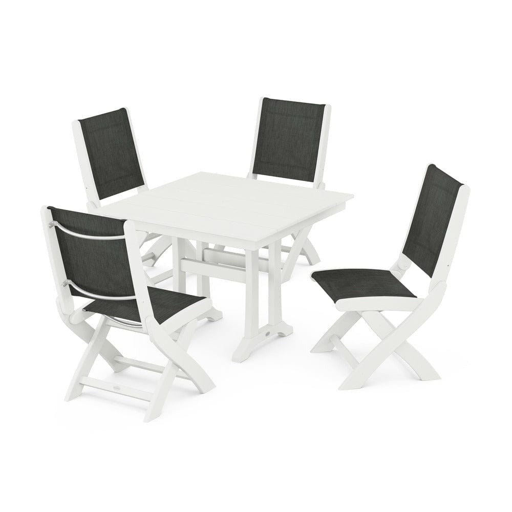 POLYWOOD® Outdoor Furniture POLYWOOD® - Coastal Folding Side Chair 5-Piece Farmhouse Dining Set With Trestle Legs - PWS946