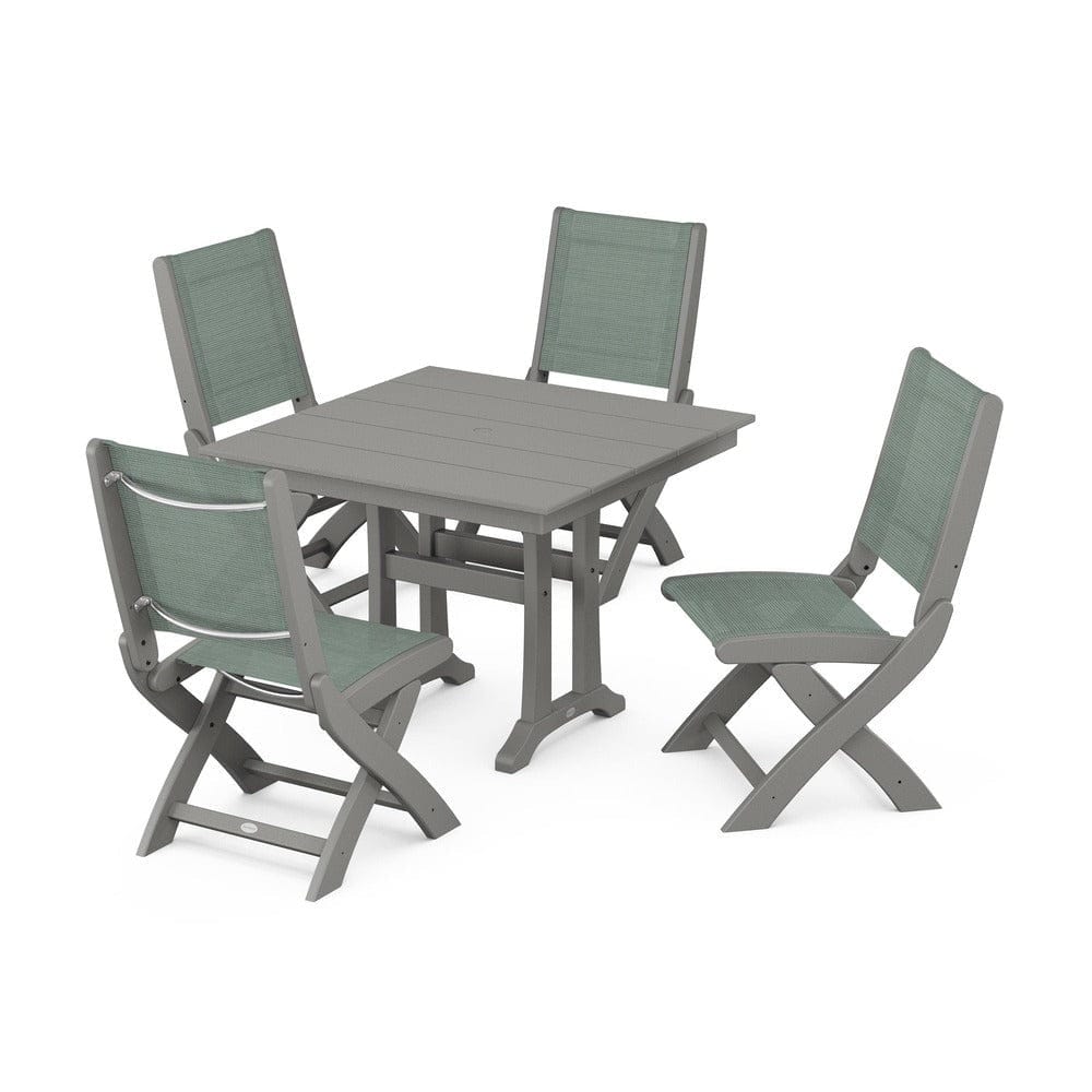 POLYWOOD® - Coastal Folding Side Chair 5-Piece Farmhouse Dining Set With Trestle Legs - PWS946 Outdoor Furniture POLYWOOD®