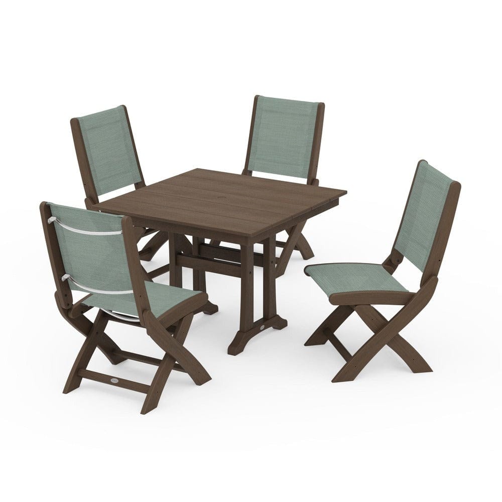 POLYWOOD® Outdoor Furniture POLYWOOD® - Coastal Folding Side Chair 5-Piece Farmhouse Dining Set With Trestle Legs - PWS946
