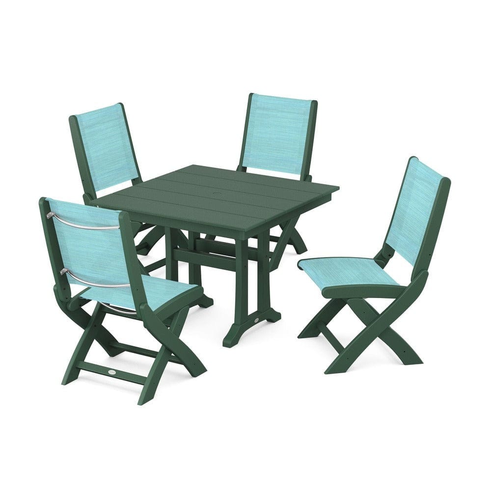 POLYWOOD® - Coastal Folding Side Chair 5-Piece Farmhouse Dining Set With Trestle Legs - PWS946 Outdoor Furniture POLYWOOD®