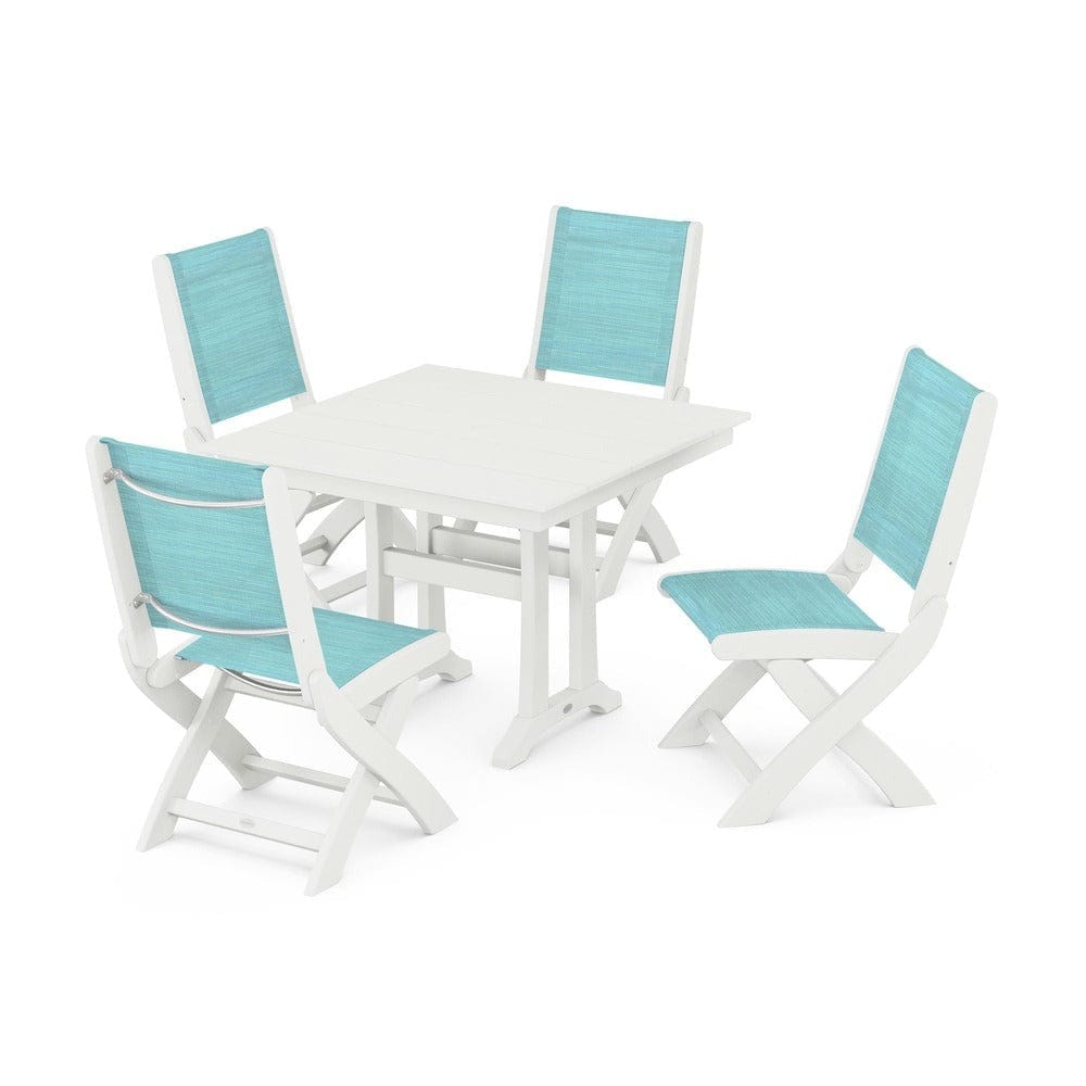 POLYWOOD® Outdoor Furniture POLYWOOD® - Coastal Folding Side Chair 5-Piece Farmhouse Dining Set With Trestle Legs - PWS946