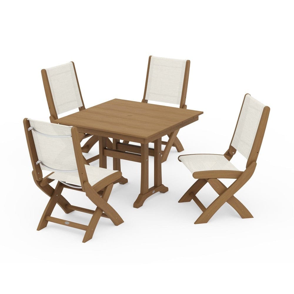 POLYWOOD® Outdoor Furniture POLYWOOD® - Coastal Folding Side Chair 5-Piece Farmhouse Dining Set With Trestle Legs - PWS946