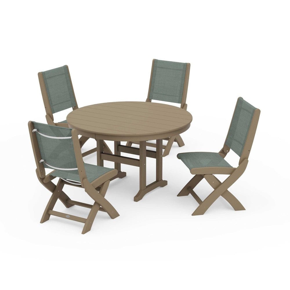 POLYWOOD® Outdoor Furniture POLYWOOD® - Coastal Folding Side Chair 5-Piece Round Dining Set - PWS1358
