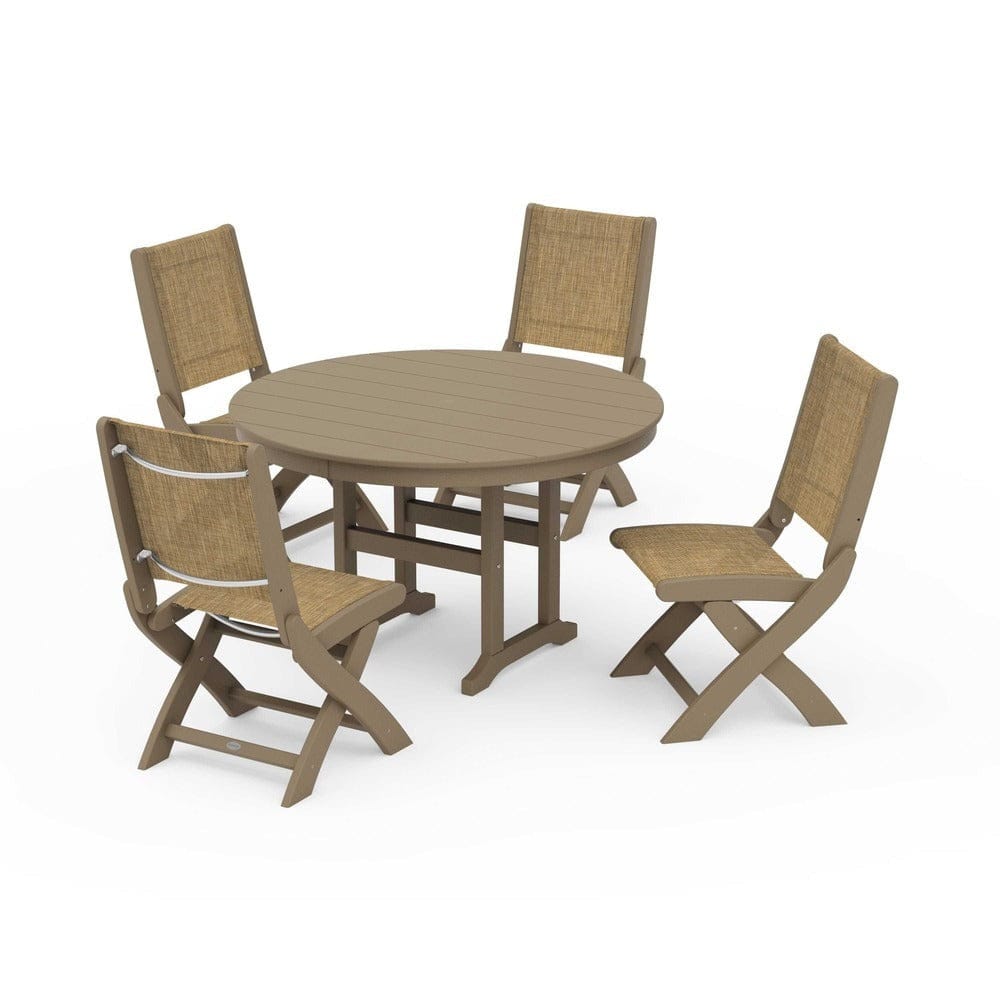 POLYWOOD® Outdoor Furniture POLYWOOD® - Coastal Folding Side Chair 5-Piece Round Dining Set - PWS1358