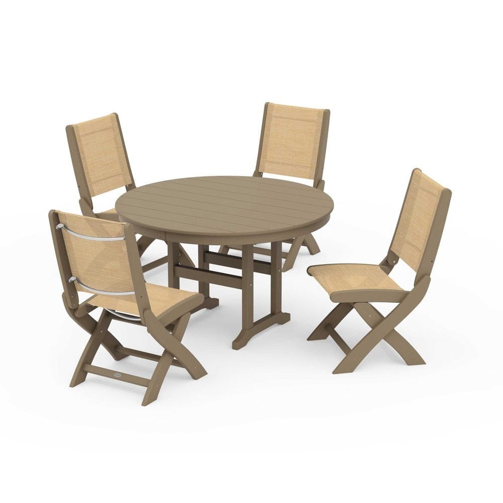 POLYWOOD® Outdoor Furniture POLYWOOD® - Coastal Folding Side Chair 5-Piece Round Dining Set - PWS1358