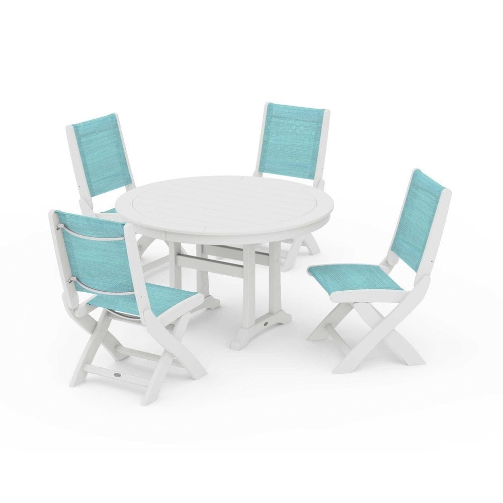 POLYWOOD® Outdoor Furniture POLYWOOD® - Coastal Folding Side Chair 5-Piece Round Dining Set With Trestle Legs - PWS1121