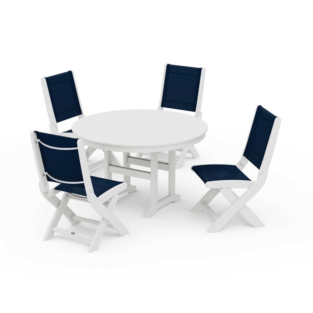 POLYWOOD® Outdoor Furniture POLYWOOD® - Coastal Folding Side Chair 5-Piece Round Dining Set - PWS1358
