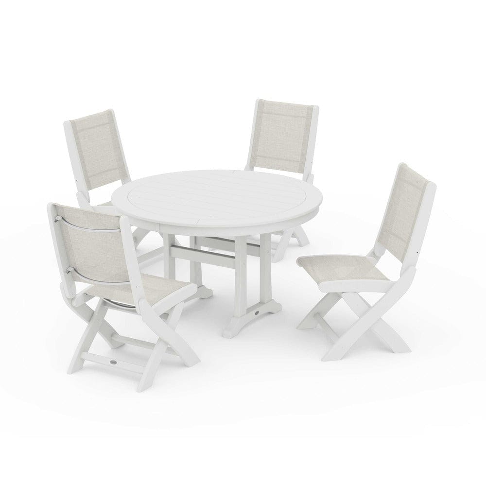 POLYWOOD® Outdoor Furniture POLYWOOD® - Coastal Folding Side Chair 5-Piece Round Dining Set With Trestle Legs - PWS1121