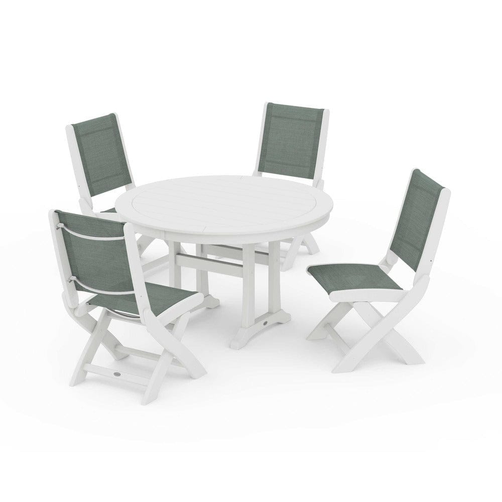 POLYWOOD® Outdoor Furniture POLYWOOD® - Coastal Folding Side Chair 5-Piece Round Dining Set With Trestle Legs - PWS1121
