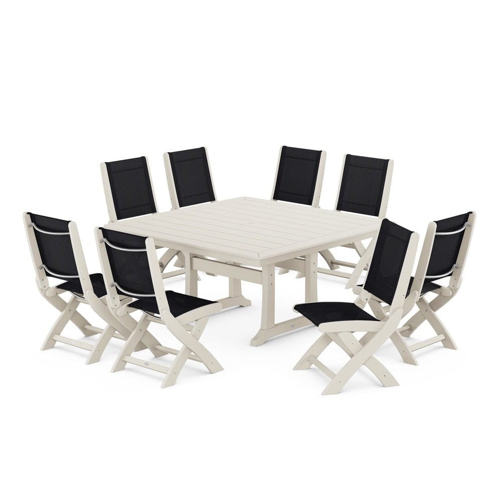 POLYWOOD® - Coastal Folding Side Chair 9-Piece Dining Set with Trestle Legs - PWS1113 Outdoor Furniture POLYWOOD®