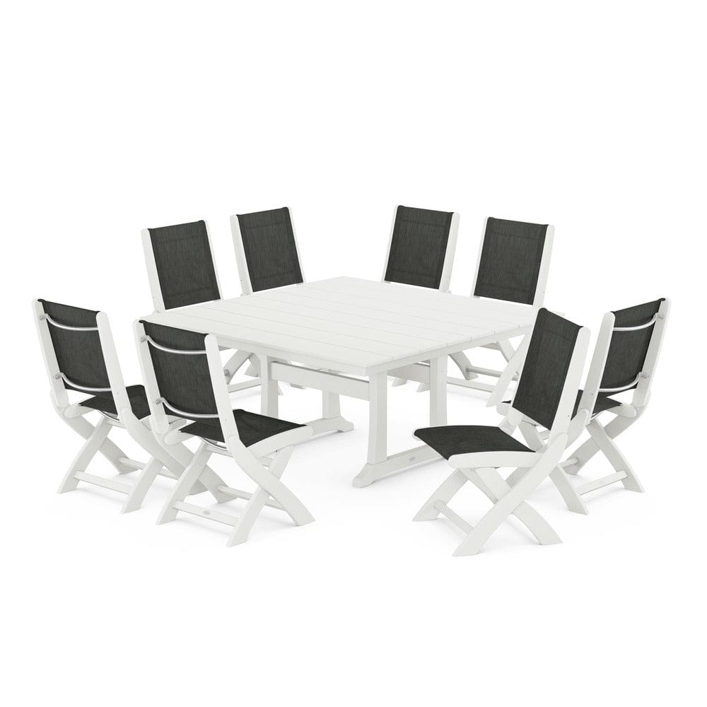 POLYWOOD® - Coastal Folding Side Chair 9-Piece Farmhouse Dining Set - PWS1287 Outdoor Furniture POLYWOOD®
