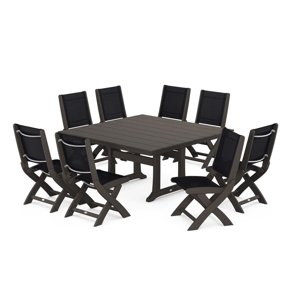 POLYWOOD® - Coastal Folding Side Chair 9-Piece Farmhouse Dining Set - PWS1287 Outdoor Furniture POLYWOOD®