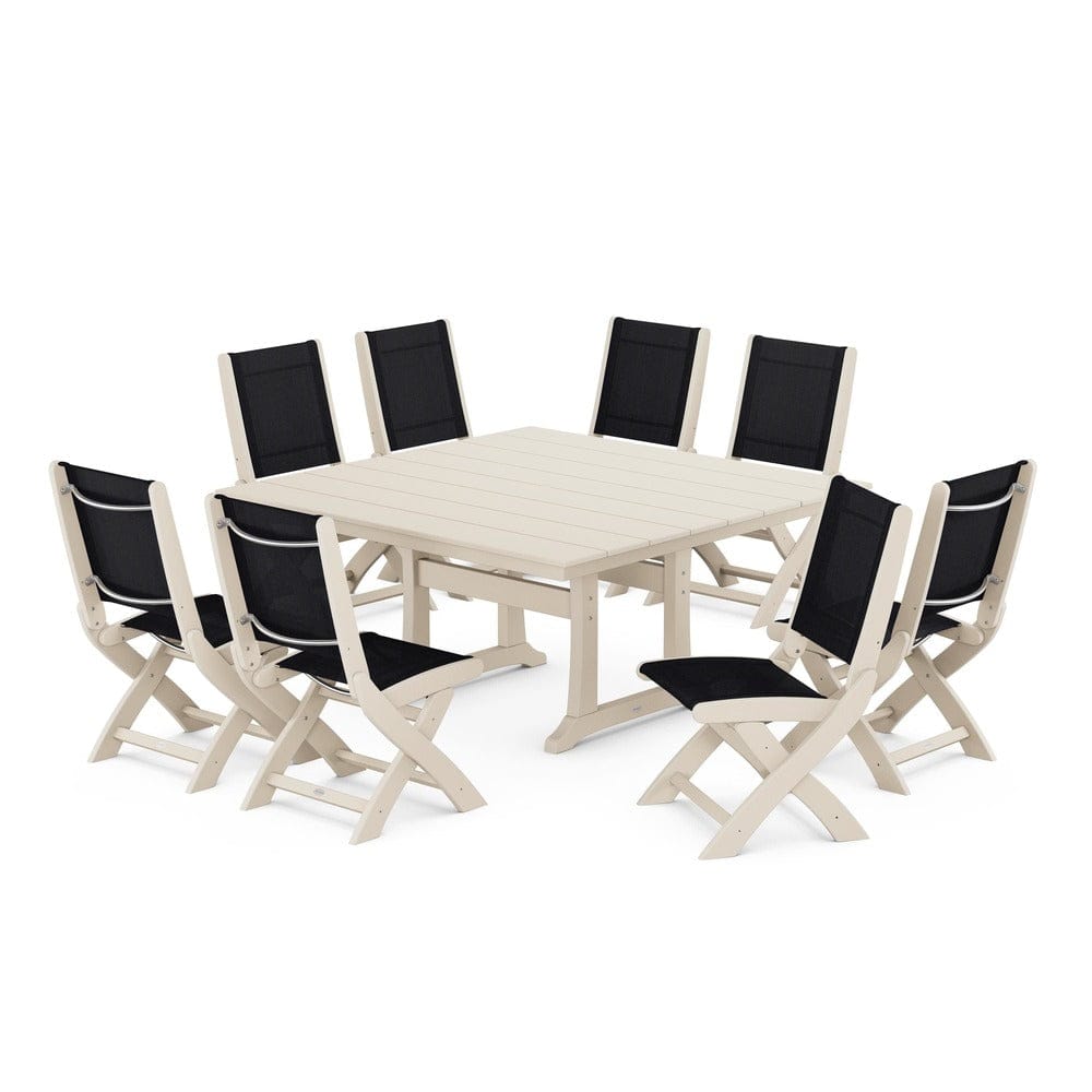 POLYWOOD® - Coastal Folding Side Chair 9-Piece Farmhouse Dining Set - PWS1287 Outdoor Furniture POLYWOOD®