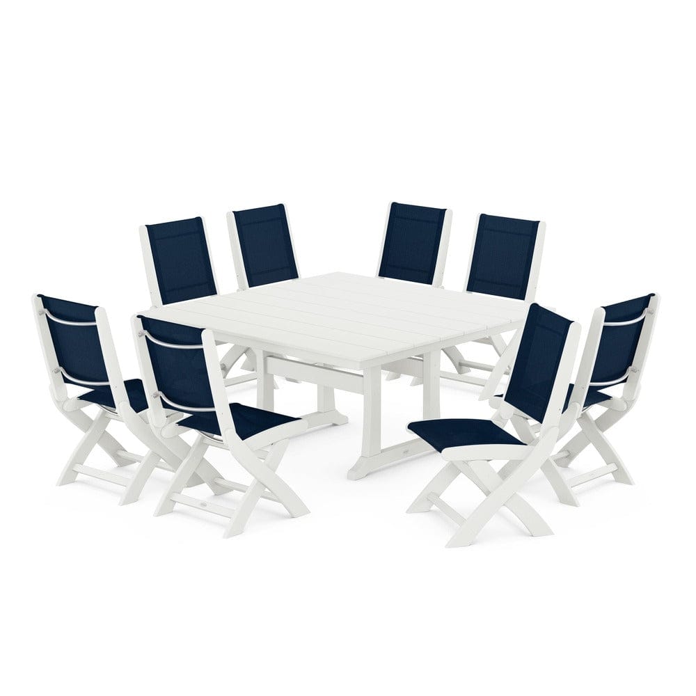POLYWOOD® Outdoor Furniture POLYWOOD® - Coastal Folding Side Chair 9-Piece Farmhouse Dining Set - PWS1287