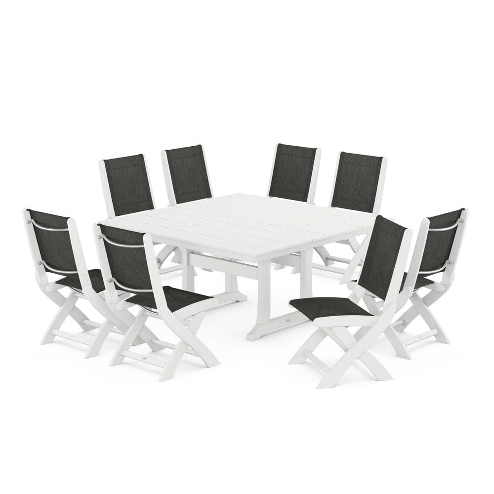 POLYWOOD® Outdoor Furniture POLYWOOD® - Coastal Folding Side Chair 9-Piece Farmhouse Dining Set - PWS1287