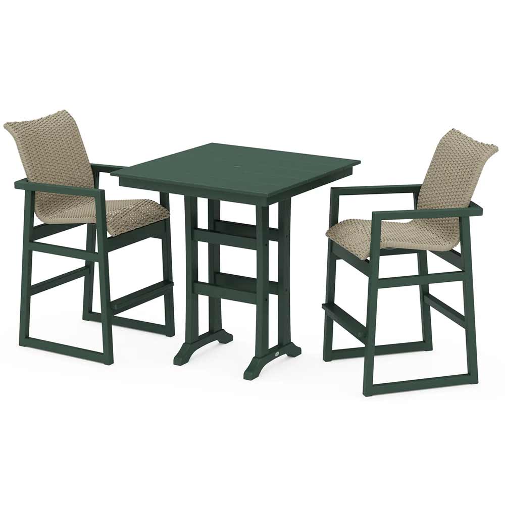 POLYWOOD® EDGE Woven 3-Piece Farmhouse Bar Set with Trestle Legs - PWS2901-1