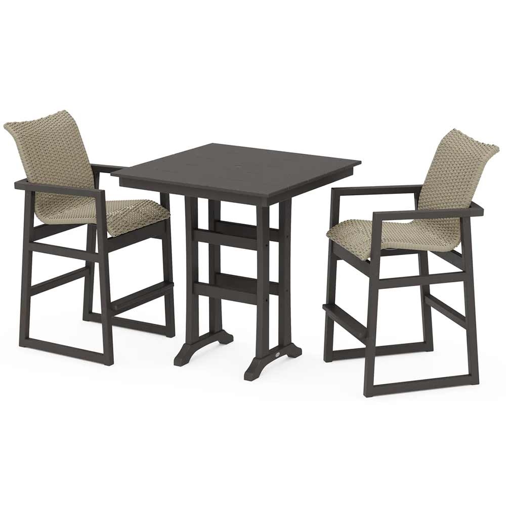 POLYWOOD® EDGE Woven 3-Piece Farmhouse Bar Set with Trestle Legs - PWS2901-1