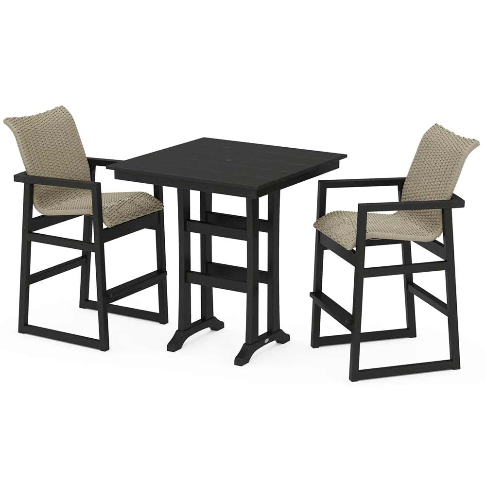 POLYWOOD® EDGE Woven 3-Piece Farmhouse Bar Set with Trestle Legs - PWS2901-1