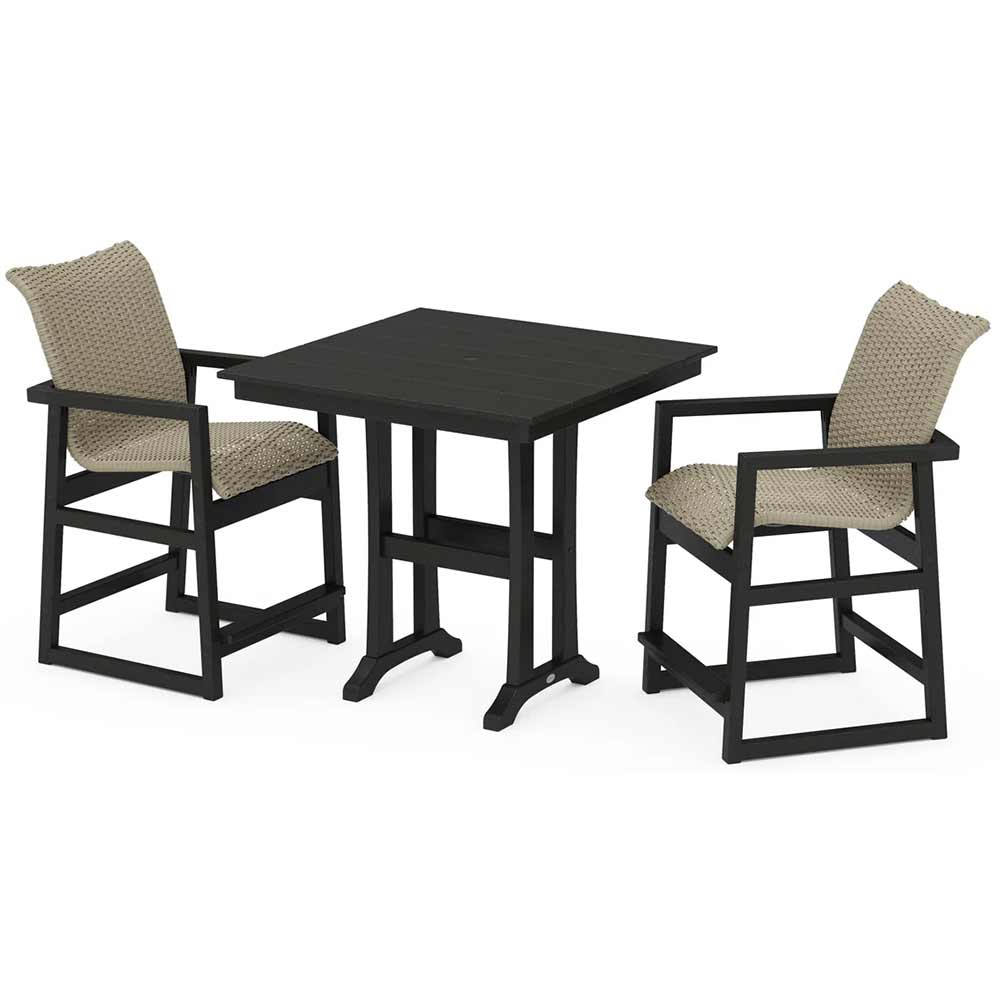 POLYWOOD® EDGE Woven 3-Piece Farmhouse Counter Set with Trestle Legs - PWS2910-1