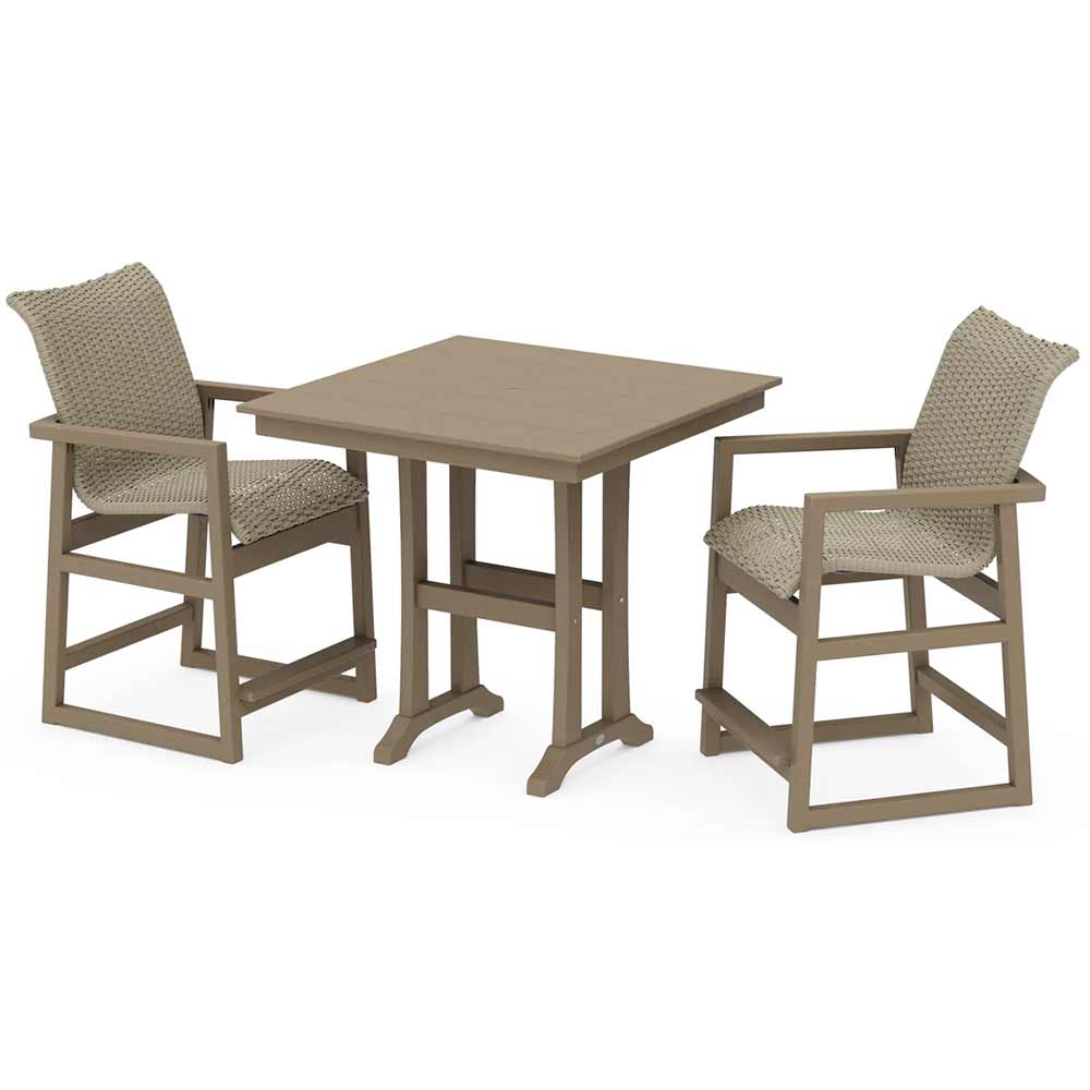 POLYWOOD® EDGE Woven 3-Piece Farmhouse Counter Set with Trestle Legs - PWS2910-1