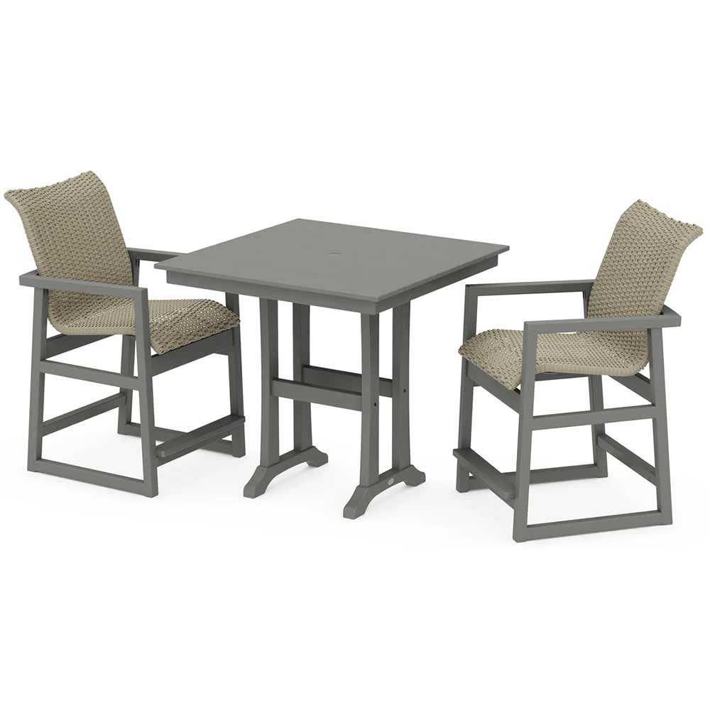 POLYWOOD® EDGE Woven 3-Piece Farmhouse Counter Set with Trestle Legs - PWS2910-1