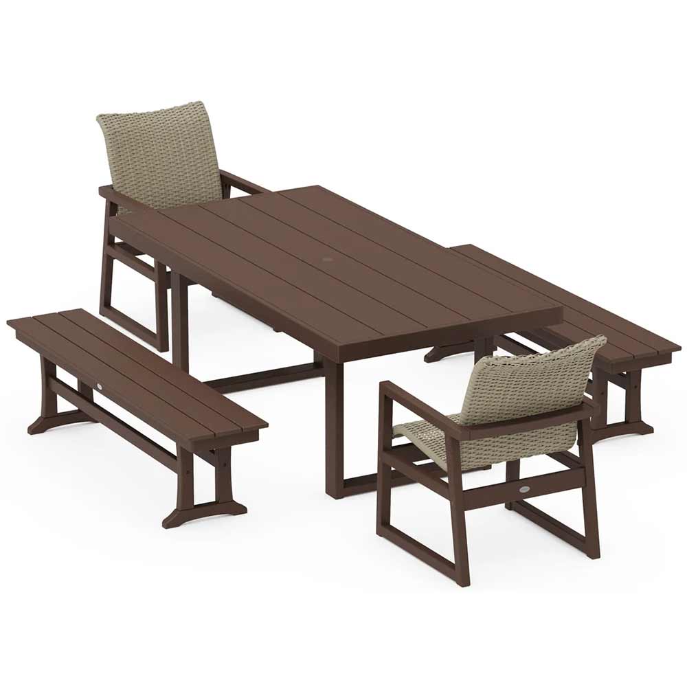 POLYWOOD® EDGE Woven 5-Piece Dining Set with Benches - PWS2883-1