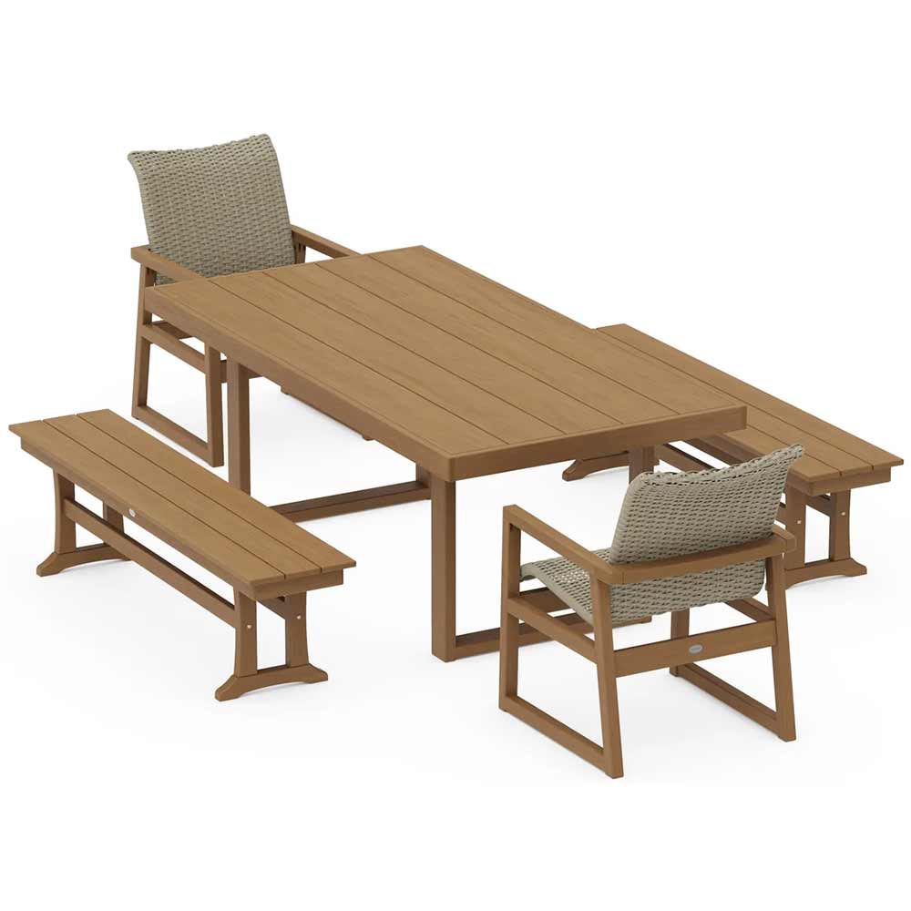 POLYWOOD® EDGE Woven 5-Piece Dining Set with Benches - PWS2883-1