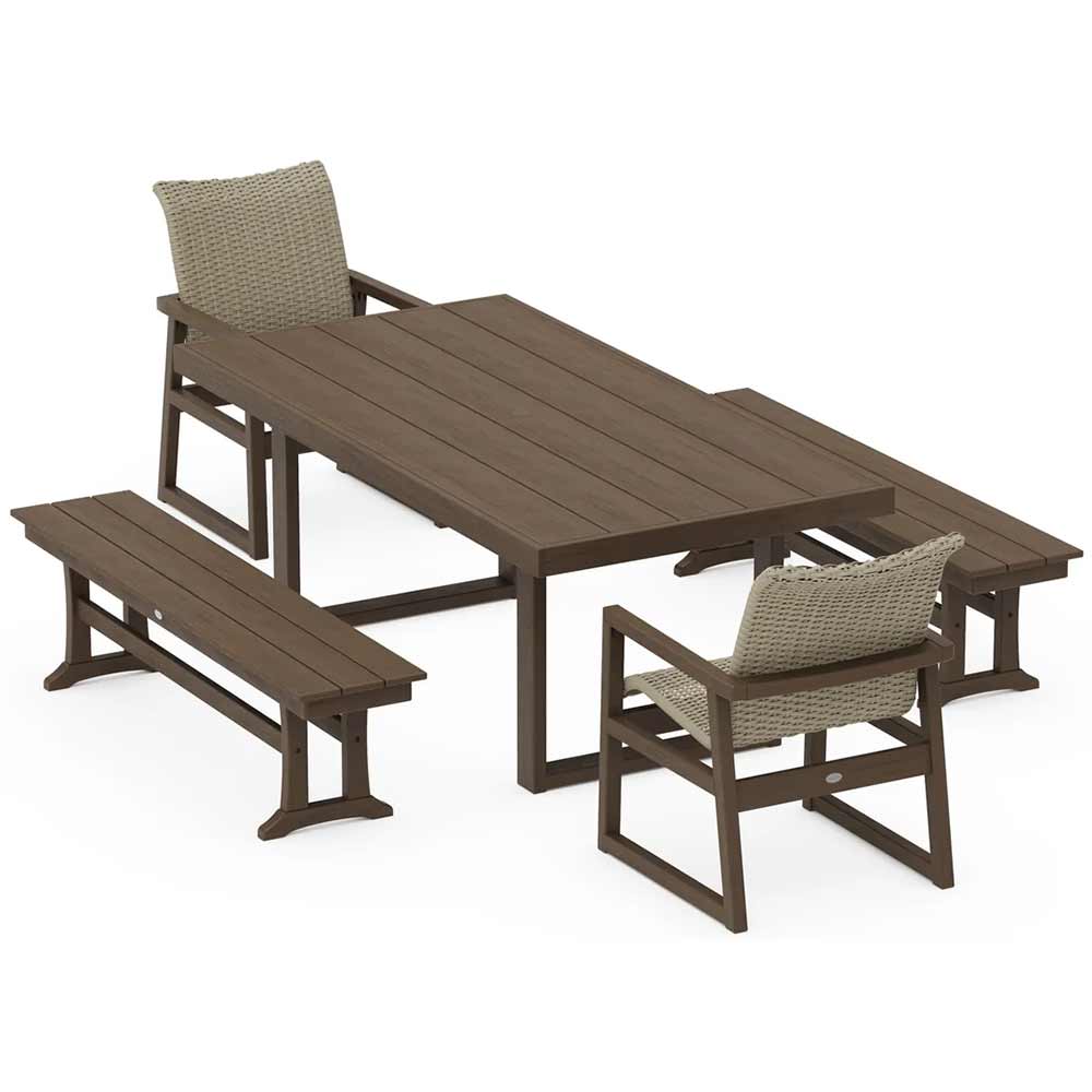 POLYWOOD® EDGE Woven 5-Piece Dining Set with Benches - PWS2883-1