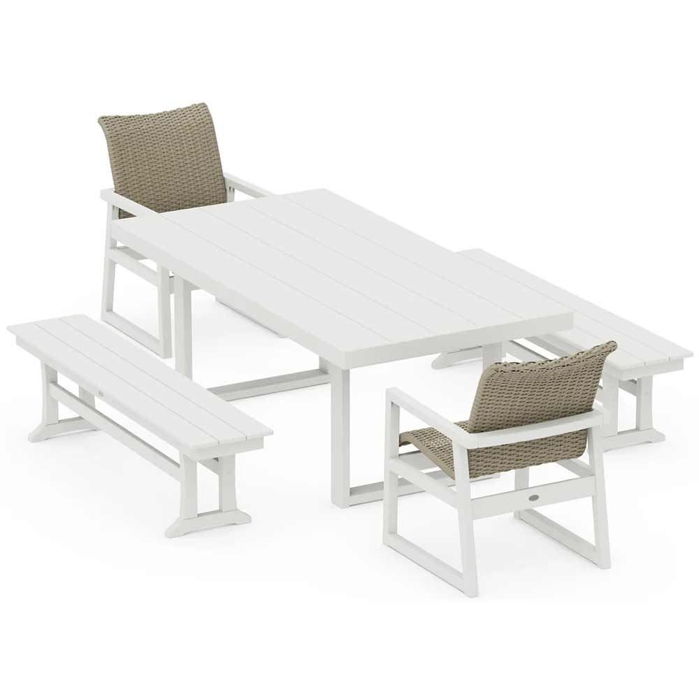 POLYWOOD® EDGE Woven 5-Piece Dining Set with Benches - PWS2883-1