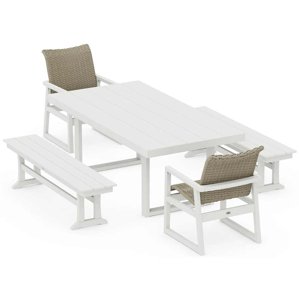 POLYWOOD® EDGE Woven 5-Piece Dining Set with Benches - PWS2883-1