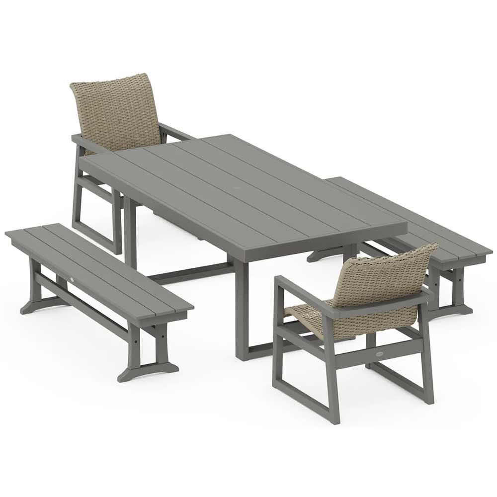 POLYWOOD® EDGE Woven 5-Piece Dining Set with Benches - PWS2883-1