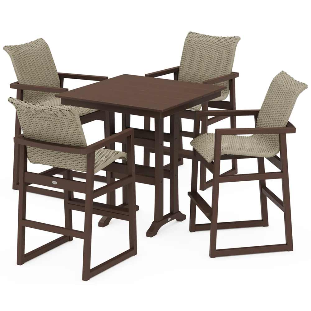 POLYWOOD® EDGE Woven 5-Piece Farmhouse Bar Set with Trestle Legs - PWS2897-1