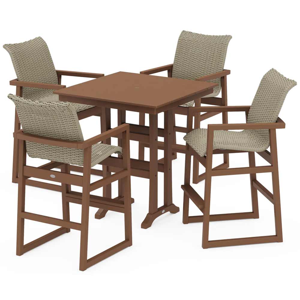 POLYWOOD® EDGE Woven 5-Piece Farmhouse Bar Set with Trestle Legs - PWS2897-1