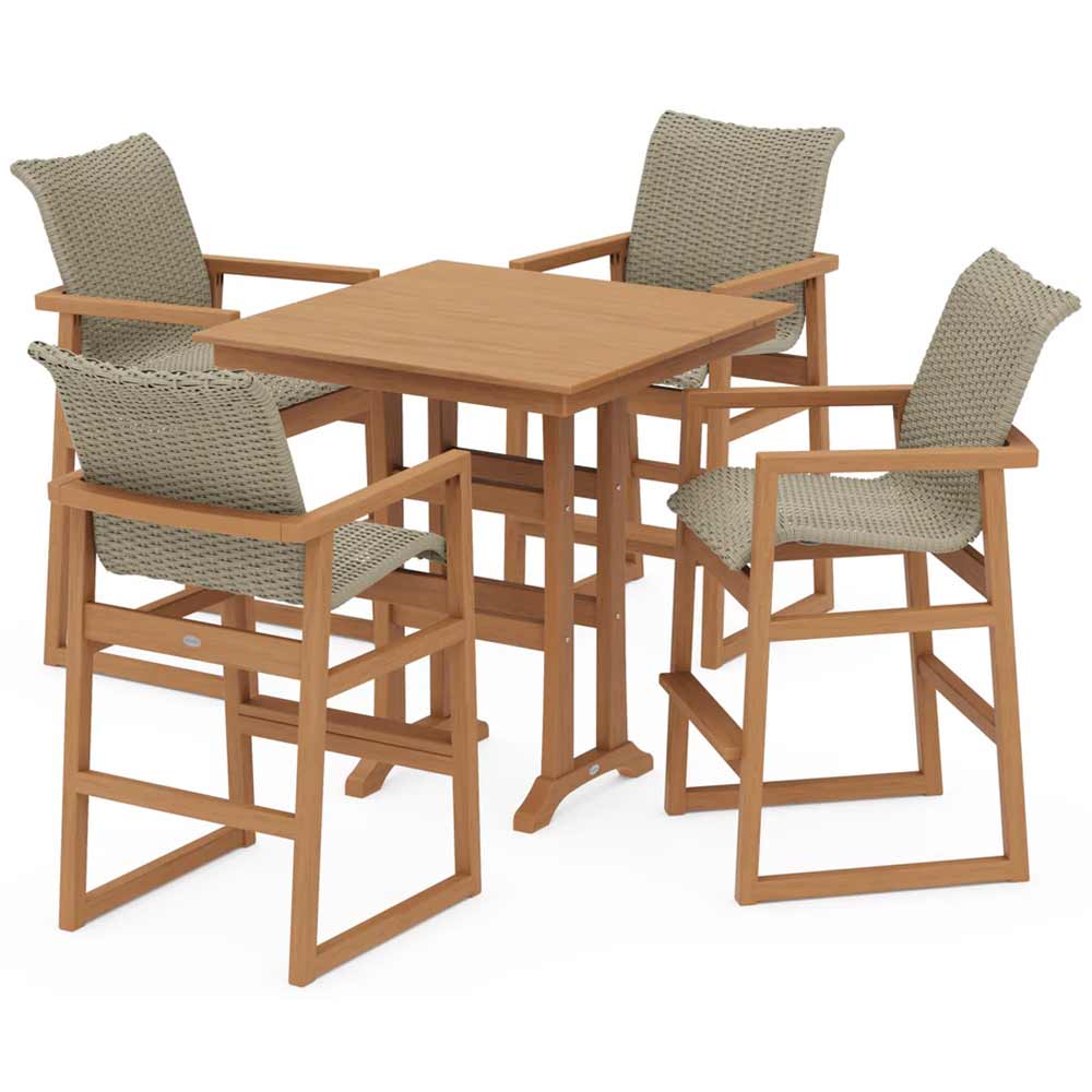 POLYWOOD® EDGE Woven 5-Piece Farmhouse Bar Set with Trestle Legs - PWS2897-1