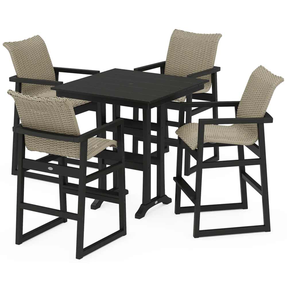 POLYWOOD® EDGE Woven 5-Piece Farmhouse Bar Set with Trestle Legs - PWS2897-1