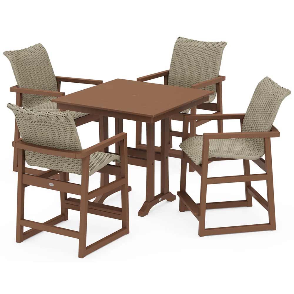 POLYWOOD® EDGE Woven 5-Piece Farmhouse Counter Set with Trestle Legs - PWS2906-1