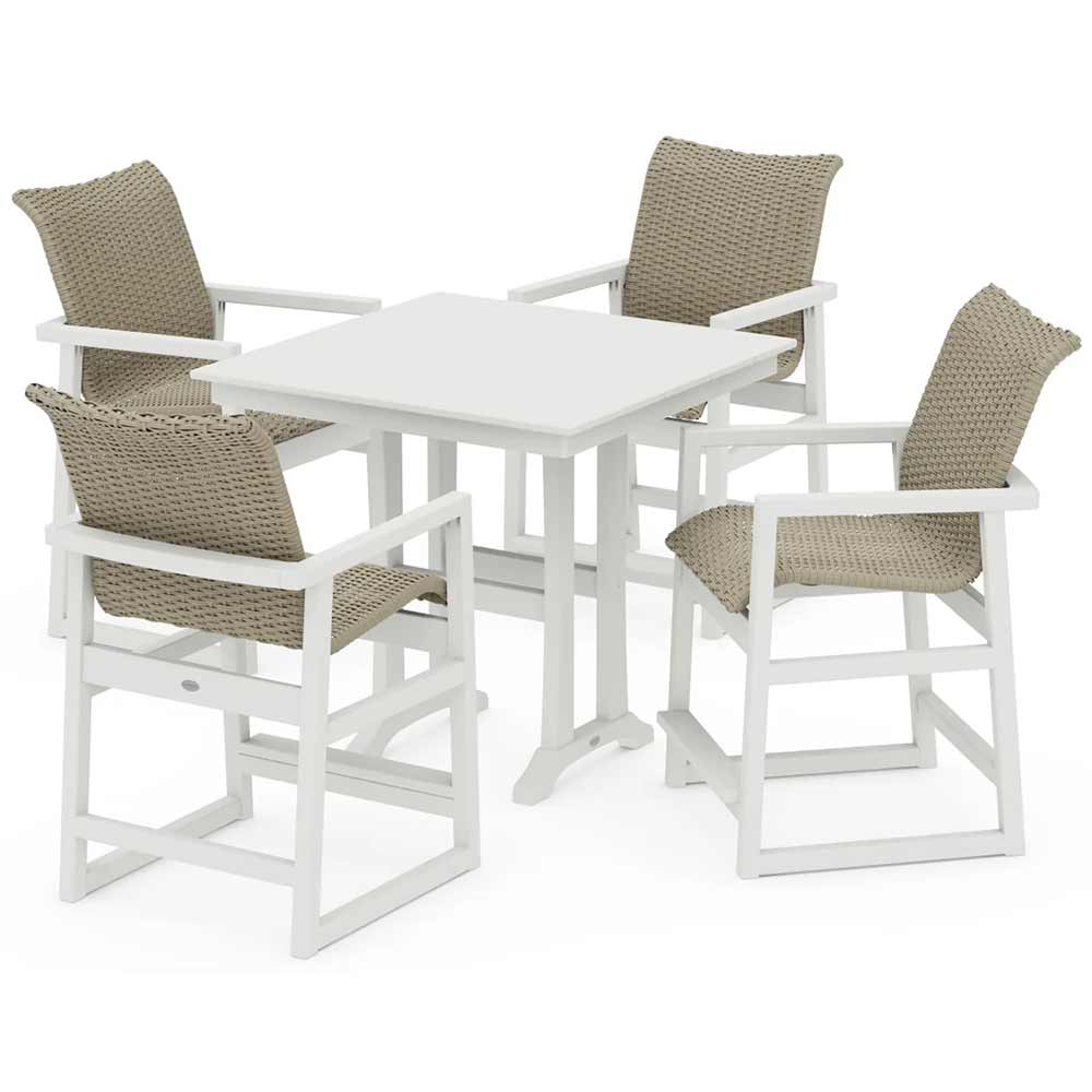 POLYWOOD® EDGE Woven 5-Piece Farmhouse Counter Set with Trestle Legs - PWS2906-1