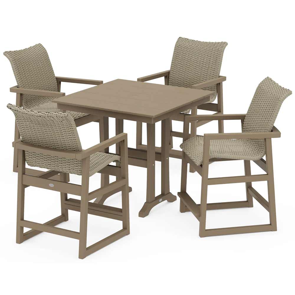 POLYWOOD® EDGE Woven 5-Piece Farmhouse Counter Set with Trestle Legs - PWS2906-1