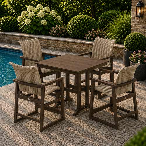 POLYWOOD® EDGE Woven 5-Piece Farmhouse Counter Set with Trestle Legs - PWS2906-1