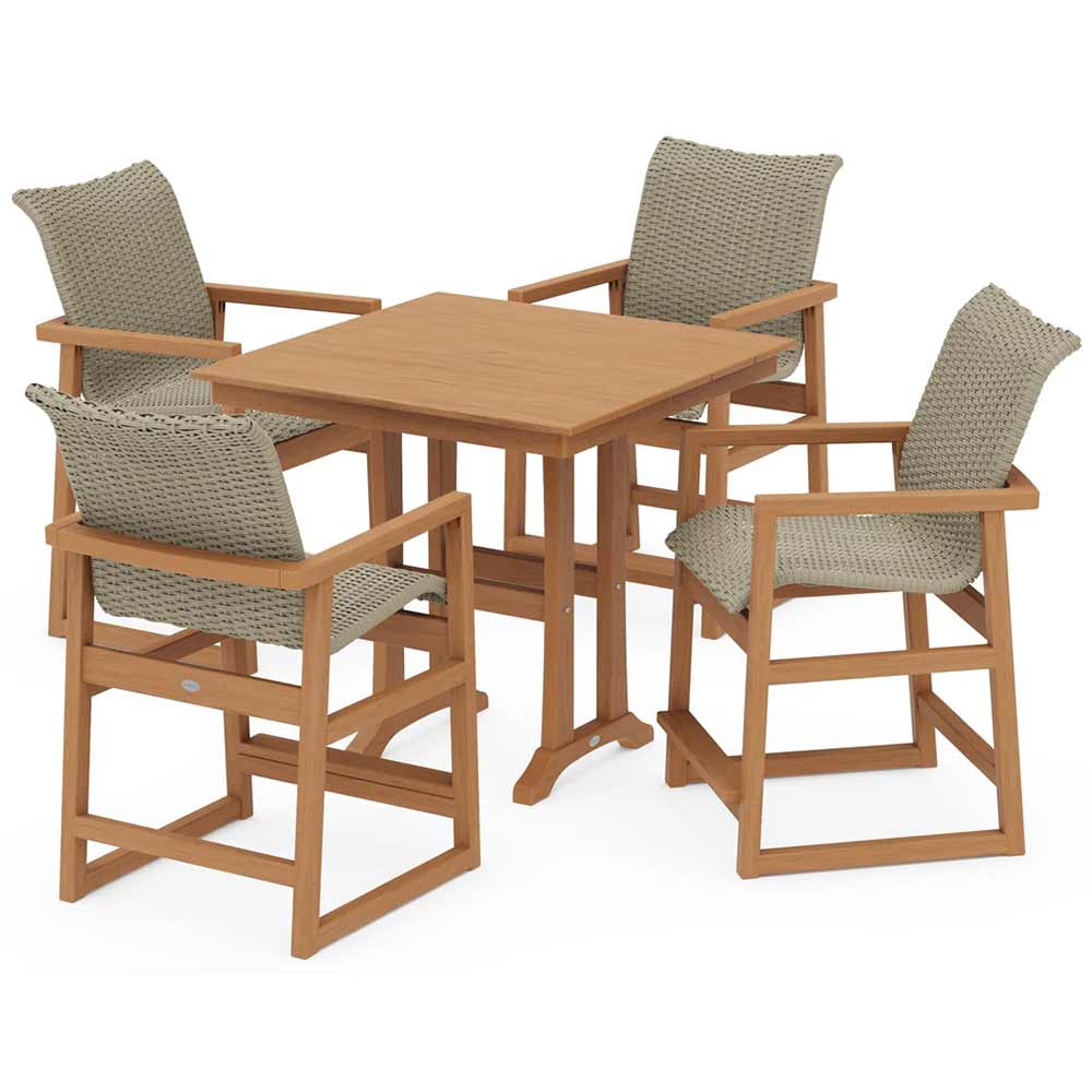 POLYWOOD® EDGE Woven 5-Piece Farmhouse Counter Set with Trestle Legs - PWS2906-1
